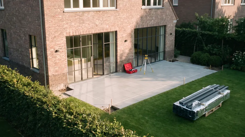 Uitzetten en grondankers voor de veranda