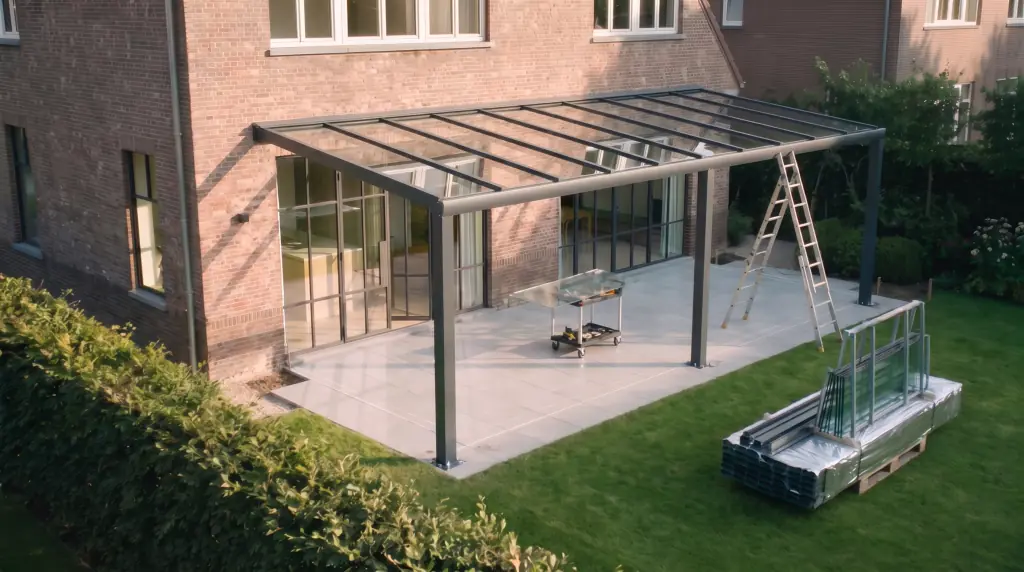 Glazen dakplaten worden ingeschoven