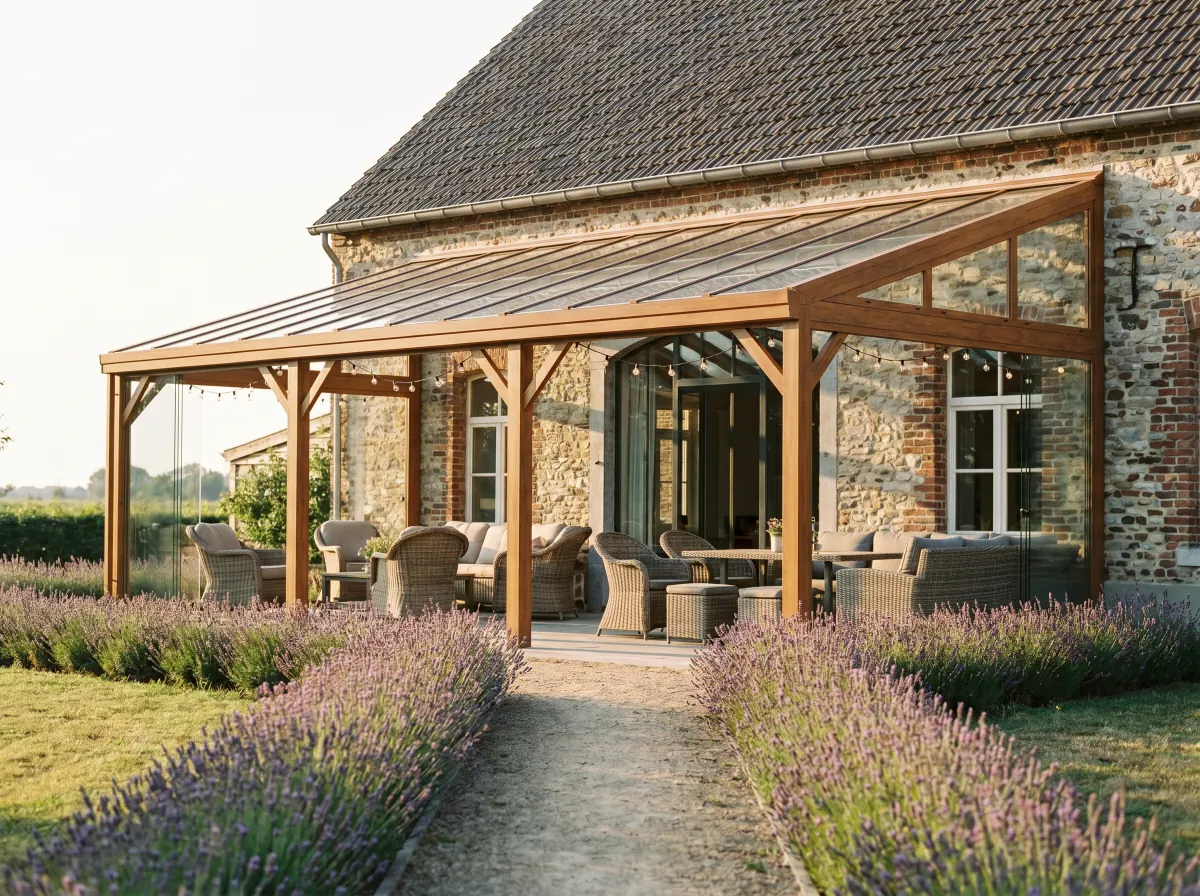 Houtlook veranda bij woonboerderij